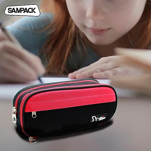 SAMPACK-MP, Estuche para Lápices, 3 Cremalleras, Ideal para Almacenar, Gran Capacidad, Ideal para la Escuela, Universidad, Trabajo, Unisex, Colores Azul con Celeste o Menta, Negro con Fucsia o Verde