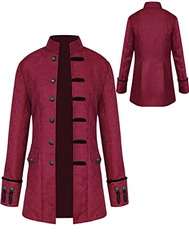 Sangdut Abrigo de disfraz de Halloween para niños, chaqueta medieval gótica steampunk, juvenil, victoriano, renacentista, pirata, vikingo, uniforme, esmoquin, cosplay, ropa retro para niños (rojo, L)