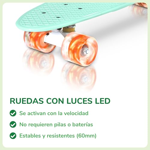 Sawyer Bikes - Monopatin/Skateboard con Ruedas LED - Niños y Adolescentes (Mint)