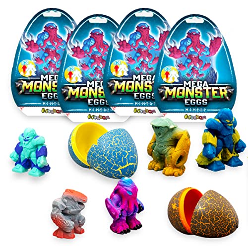 Sbabam, Mega Monster Eggs, Juegos para Niños de quiosco, Juguetes Pequeños Muñecos Suaves de Caucho, Crecen Inmersos en Agua, Pack de 4, Ideas de Regalo para Bebé de 3 Años