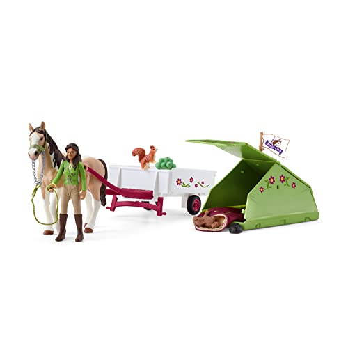 schleich HORSE CLUB 42533 — Set de Excursión con Sarah, 12 Piezas — Incluye Remolque, Tienda de Campaña y Caballo — Animales de Juguete Coleccionables — Juguetes para Niños de 5 Años o Más