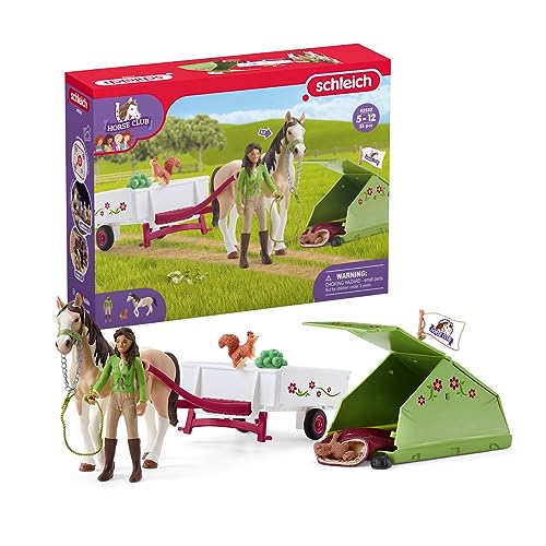 schleich HORSE CLUB 42533 — Set de Excursión con Sarah, 12 Piezas — Incluye Remolque, Tienda de Campaña y Caballo — Animales de Juguete Coleccionables — Juguetes para Niños de 5 Años o Más