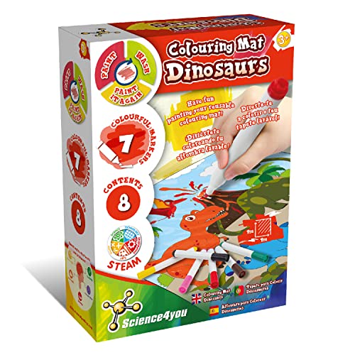 Science4you Alfombra Mágica de Pintar para Niños - Kit de Dibujo y Pinturas para Niños 3+ años, Juegos de Pintar Dinosaurios y Juguetes Educativos 2 3+ años + 7 Rotuladores, Regalos para Niña y Niño