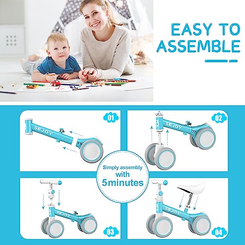 Sejoy Bicicleta de Equilibrio Ajustable para Niños Niñas Regalos 10-36 Meses Bicicleta de Equilibrio para Niños,Asiento y Mango Ajustable,Bicicleta de Entrenamiento para Niños,4 Ruedas Silenciosas