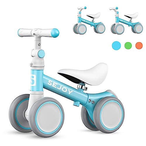 Sejoy Bicicleta de Equilibrio Ajustable para Niños Niñas Regalos 10-36 Meses Bicicleta de Equilibrio para Niños,Asiento y Mango Ajustable,Bicicleta de Entrenamiento para Niños,4 Ruedas Silenciosas