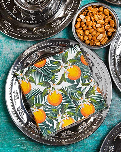 Servilletas de papel con estampado de hojas de palmera tropical naranja, paquete de 20 | Servilletas desechables, Vajilla para cenar, Cumpleaños, Fiesta en el jardín, Picnic, Luau, Decoupage