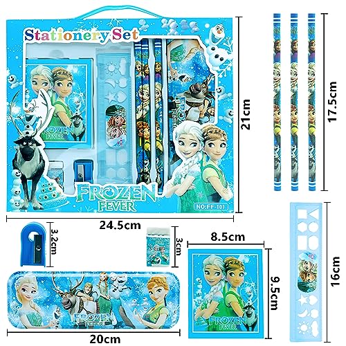 Set Papeleria Niñas 8 Piezas,Set de Papelería para Niñas Incluyen 3 Lápices,1 Cajas de Papelería,Regla,Cuadernos,Gomas de Borrar,Sacapuntas,Niñas Set Papelería Regalo Cumpleaños para Infantiles