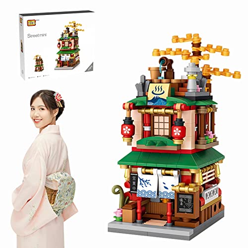 Seyaom Ladrillos japoneses Street View, mini bloques de construcción de bricolaje, modelo MOC, juguete de construcción no compatible con Lego (Hot Spring Shop)