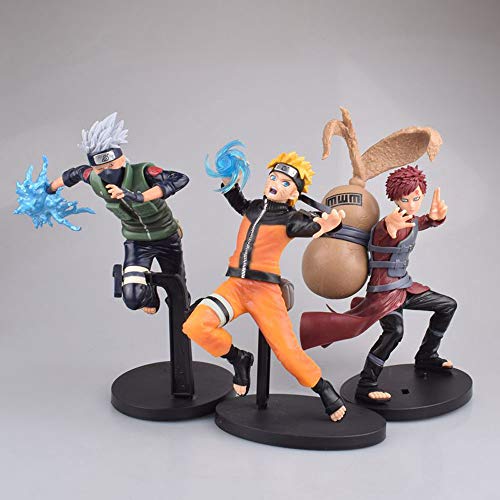 SFRIDQ Naruto Anime Uzumaki Naruto Gaara Hatake Kakashi 3 Modelos Material de PVC Anime Figura Modelo Modelo Toys Boxed Toys Altura 21 cm