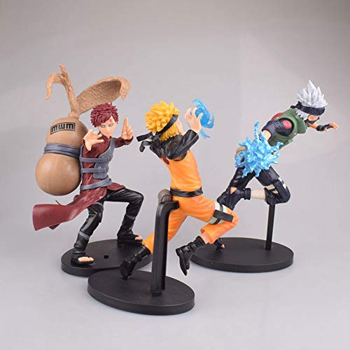 SFRIDQ Naruto Anime Uzumaki Naruto Gaara Hatake Kakashi 3 Modelos Material de PVC Anime Figura Modelo Modelo Toys Boxed Toys Altura 21 cm