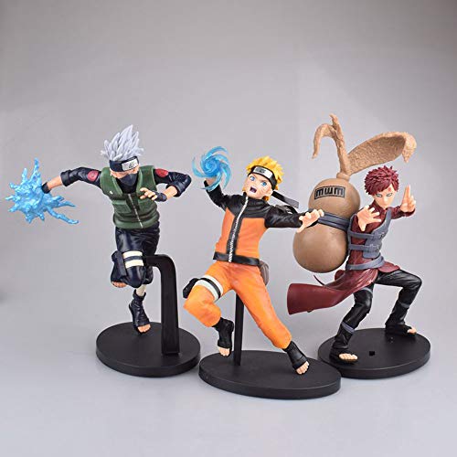 SFRIDQ Naruto Anime Uzumaki Naruto Gaara Hatake Kakashi 3 Modelos Material de PVC Anime Figura Modelo Modelo Toys Boxed Toys Altura 21 cm