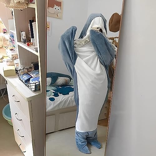 Shark Blanket Adult to Put On Shark Blanket Sleeping Bag Shark Blanket Tail Blanket with Sleeves Shark Suit Super Soft Cosy Blanket Costume Shark, F, Suitable Height 155–165 cm