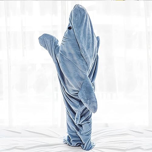 Shark Blanket Adult to Put On Shark Blanket Sleeping Bag Shark Blanket Tail Blanket with Sleeves Shark Suit Super Soft Cosy Blanket Costume Shark, F, Suitable Height 155–165 cm