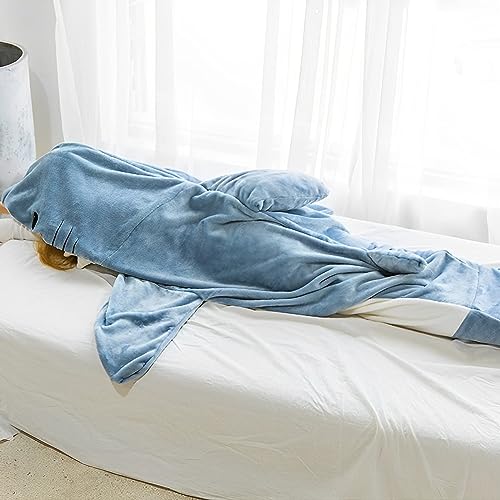 Shark Blanket Adult to Put On Shark Blanket Sleeping Bag Shark Blanket Tail Blanket with Sleeves Shark Suit Super Soft Cosy Blanket Costume Shark, F, Suitable Height 155–165 cm