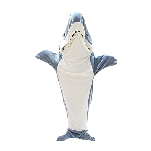 Shark Blanket Adult to Put On Shark Blanket Sleeping Bag Shark Blanket Tail Blanket with Sleeves Shark Suit Super Soft Cosy Blanket Costume Shark, F, Suitable Height 155–165 cm