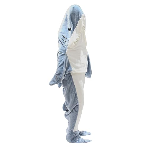 Shark Blanket Adult to Put On Shark Blanket Sleeping Bag Shark Blanket Tail Blanket with Sleeves Shark Suit Super Soft Cosy Blanket Costume Shark, F, Suitable Height 155–165 cm