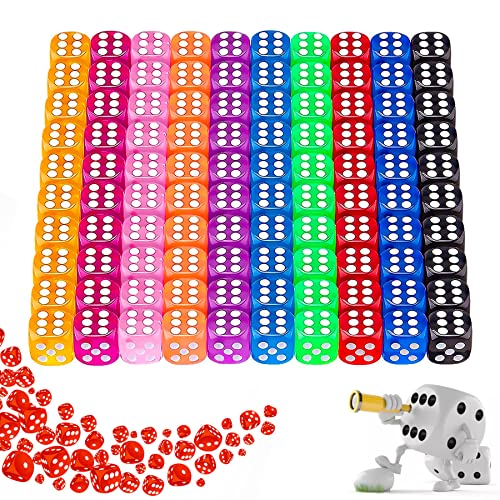 Shengruili 100 Piezas Dados 6 Caras,Juego de Dados,Dados de Colores,para Juegos como Tenzi,Farkle,Yahtzee,Bunco o Teaching Math(10 Colores)