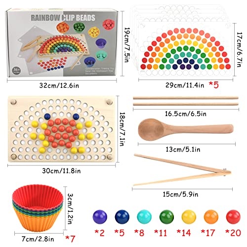 Shinybox Juego de Cuentas de Madera, Juguetes de Madera Niños, Juguete de Madera, Juguete de Juego de Perlas de Clip de Madera, Juguete Educativo Montessori, Regalos Educativos para Niños 3 4 5 Años