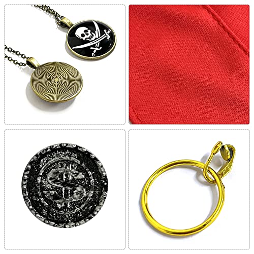 SIKAMARU Juego de accesorios piratas de 6 piezas, aretes piratas, collar, bandana, parche en el ojo, mapa, bolsa de dinero, monedas de oro para Halloween y fiesta pirata