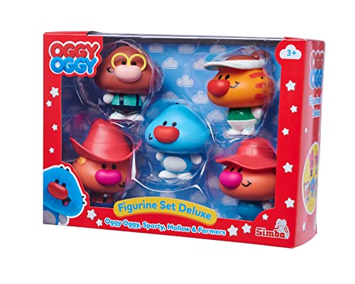 Simba- Oggy Oggy 5 Figuras de 7cm, Oggy, Sporty, Mallow, 2 Granjeros, Sus Cabecitas se Pueden Girar (109356134)