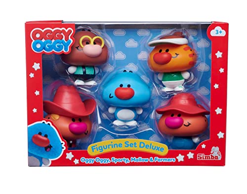 Simba- Oggy Oggy 5 Figuras de 7cm, Oggy, Sporty, Mallow, 2 Granjeros, Sus Cabecitas se Pueden Girar (109356134)