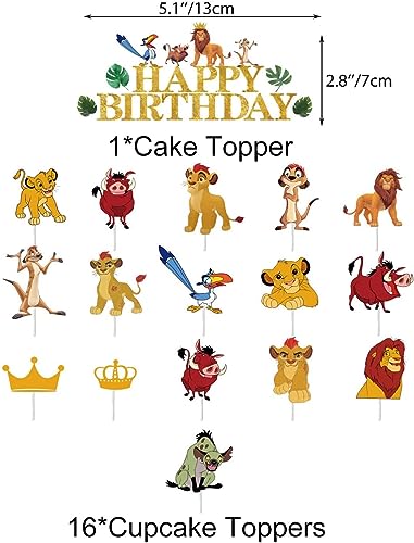 simyron Decoracion Tarta Cupcakes Decoracion 17piezas Simba Cupcakes Decoracion, Happy Birthday Cake topper Feliz Cumpleaños Decoracion para Tartas de Tema para Cumpleaños Fiestas