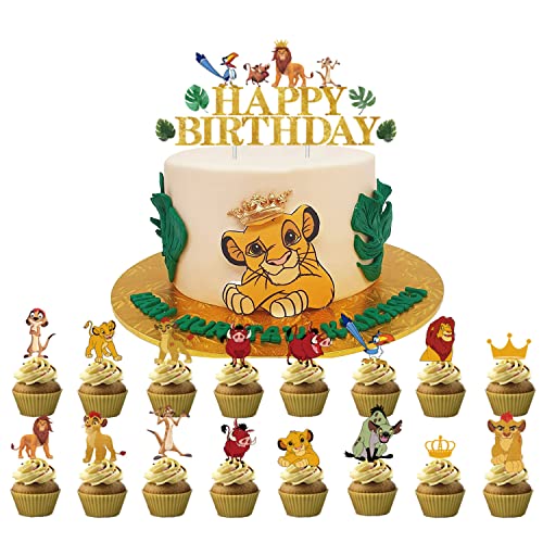 simyron Decoracion Tarta Cupcakes Decoracion 17piezas Simba Cupcakes Decoracion, Happy Birthday Cake topper Feliz Cumpleaños Decoracion para Tartas de Tema para Cumpleaños Fiestas