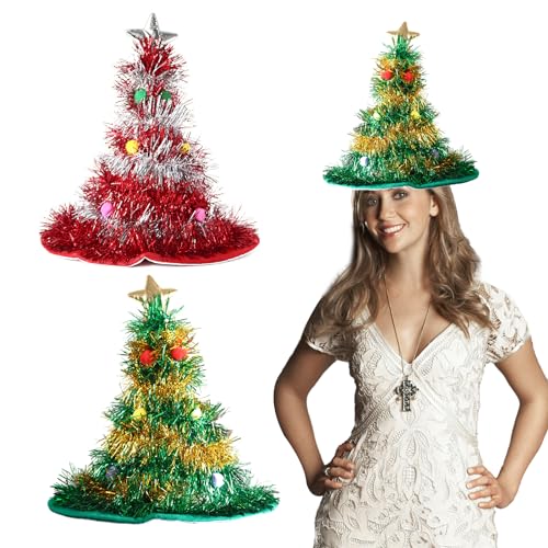 Sipiris dos sombreros de árbol de Navidad con sombreros de fieltro verde de Venus y sombreros decorativos de garlands Damas y caballeros del árbol de navidad, sombreros de papá noel