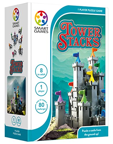 SmartGames - Tower Stacks, juego de rompecabezas con 80 desafíos, más de 8 años