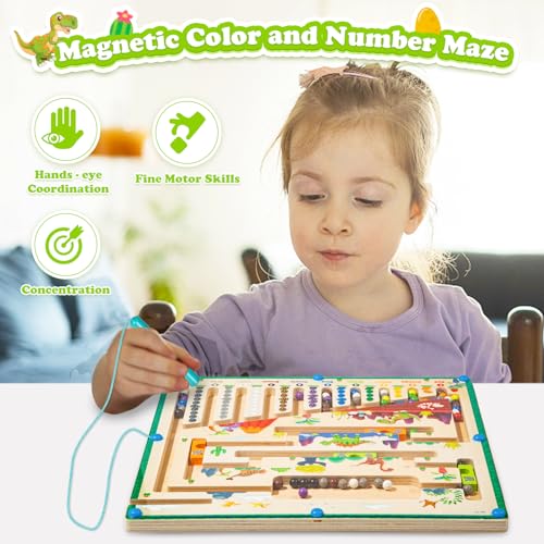 Smartwo Laberinto Magnetico Juegos Educativos 2 3 4 5 6 Años Juguetes Montessori de Madera Juegos Motricidad Fina Juegos Magneticos para Niños de Colores y Números Regalos para 2-5 Años (Avanzado)