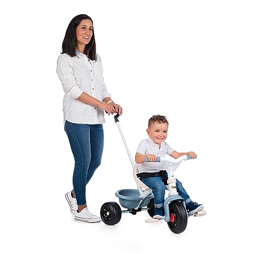 Smoby - Triciclo Evolutivo Be Fun Azul, Sillín Regulable, Bloqueo de Dirección, Cinturón de Seguridad, Volquete Trasero, Barra Parental Regulable (7600740336)