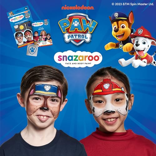 Snazaroo Kit Maquillaje Patrulla Canina Chase & Marshall - Aguacolores para Niños Y Adultos, 8 Colores, 1 Plantilla, 1 Pincel, 1 Esponja, 1 Guía, Base Agua, Maquillaje Pintacaras