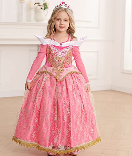 Snyemio Niñas Disfraz Aurora Vestido Bella Durmiente Princesa Traje Carnaval Fiesta Halloween Cosplay, 4-5 Años