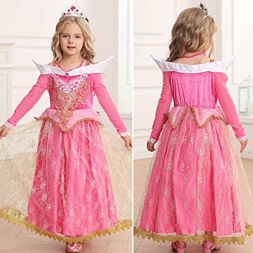 Snyemio Niñas Disfraz Aurora Vestido Bella Durmiente Princesa Traje Carnaval Fiesta Halloween Cosplay, 4-5 Años