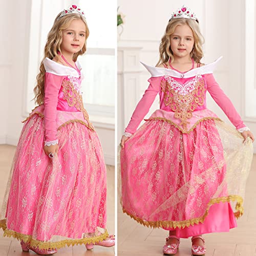 Snyemio Niñas Disfraz Aurora Vestido Bella Durmiente Princesa Traje Carnaval Fiesta Halloween Cosplay, 4-5 Años