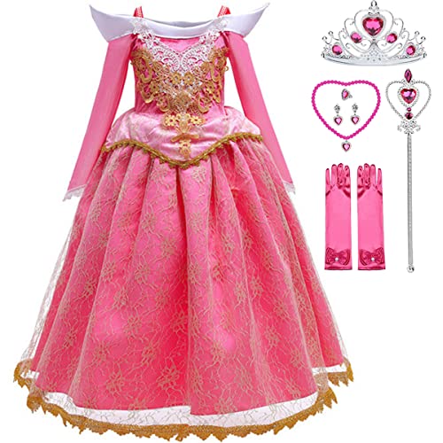 Snyemio Niñas Disfraz Aurora Vestido Bella Durmiente Princesa Traje Carnaval Fiesta Halloween Cosplay, 4-5 Años