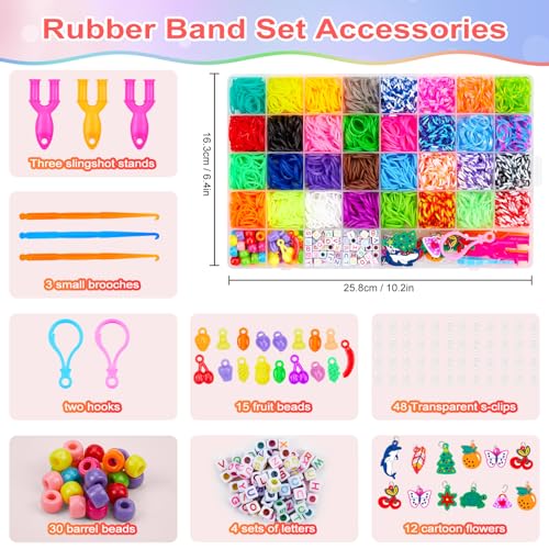 Sofore Bandas de Gomas para Pulseras, 2500+ Bandas de Goma Coloridas para Pulseras Kit de Bandas de Telar 40 Colores Rejillas DIY Niñas Bandas de Goma Juegos de Pulsera para Niñas