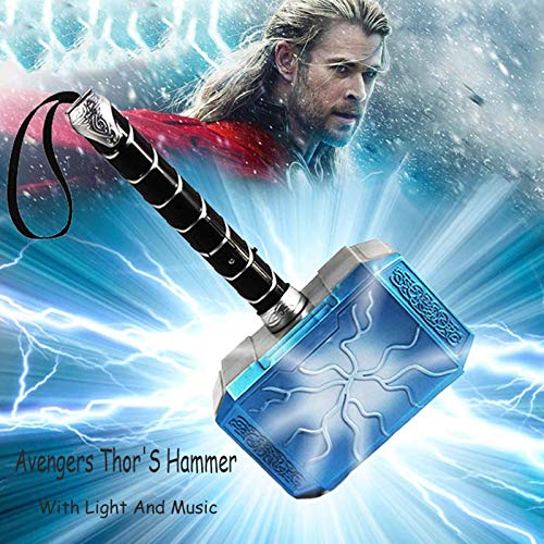 sookin Martillo de Thor Avengers Hero Thor Hammer Halloween Juego de Roles Cosplay Arma de Utilería con Luz LED Y Sonido Armas de Juguete 1: 1 Cumpleaños Martillo ElectróNico