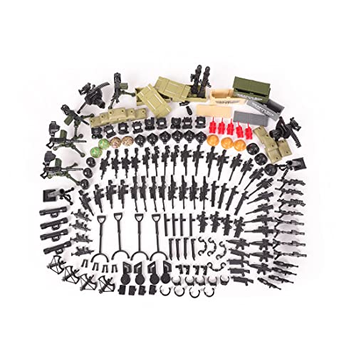 Spicyfy Juego de 294 piezas de armas militares de juguete, WW1 WW2, armas y protectores del ejército DIY Juego de bloques de construcción para figuras de soldado Fuerzas Especiales Equipos Accesorios