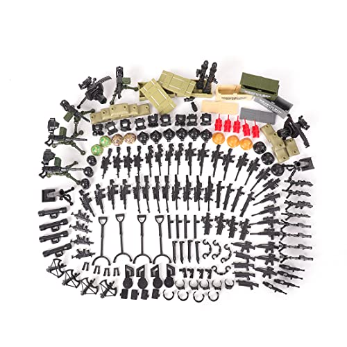 Spicyfy Juego de 294 piezas de armas militares de juguete, WW1 WW2, armas y protectores del ejército DIY Juego de bloques de construcción para figuras de soldado Fuerzas Especiales Equipos Accesorios