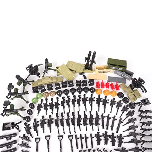 Spicyfy Juego de 294 piezas de armas militares de juguete, WW1 WW2, armas y protectores del ejército DIY Juego de bloques de construcción para figuras de soldado Fuerzas Especiales Equipos Accesorios