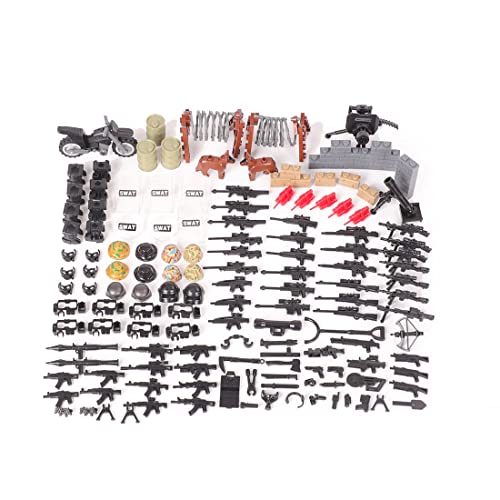 Spicyfy Juego de armas militares de 195 piezas, juego de juguetes WW1 WW2, armas y protectores del ejército DIY para figuras de soldado, fuerzas especiales, equipo, accesorios piezas y piezas equipo