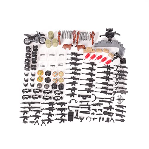 Spicyfy Juego de armas militares de 195 piezas, juego de juguetes WW1 WW2, armas y protectores del ejército DIY para figuras de soldado, fuerzas especiales, equipo, accesorios piezas y piezas equipo