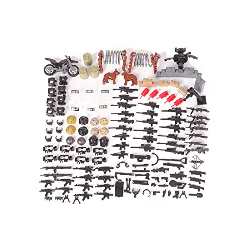 Spicyfy Juego de armas militares de 195 piezas, juego de juguetes WW1 WW2, armas y protectores del ejército DIY para figuras de soldado, fuerzas especiales, equipo, accesorios piezas y piezas equipo