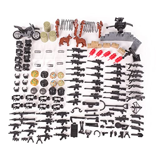 Spicyfy Juego de armas militares de 195 piezas, juego de juguetes WW1 WW2, armas y protectores del ejército DIY para figuras de soldado, fuerzas especiales, equipo, accesorios piezas y piezas equipo