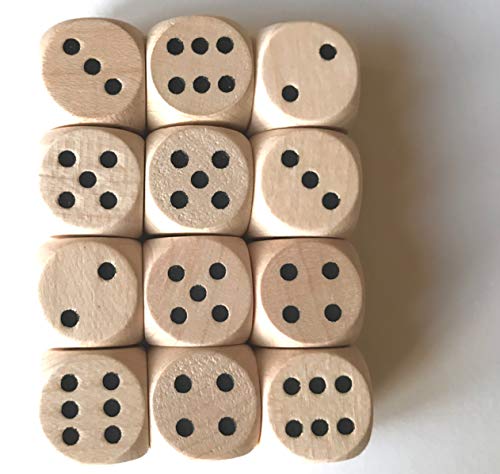 Spieltz Dados de madera estándar para juegos de mesa, 16 mm, fabricados en Alemania (12 dados, natural con ojos negros).