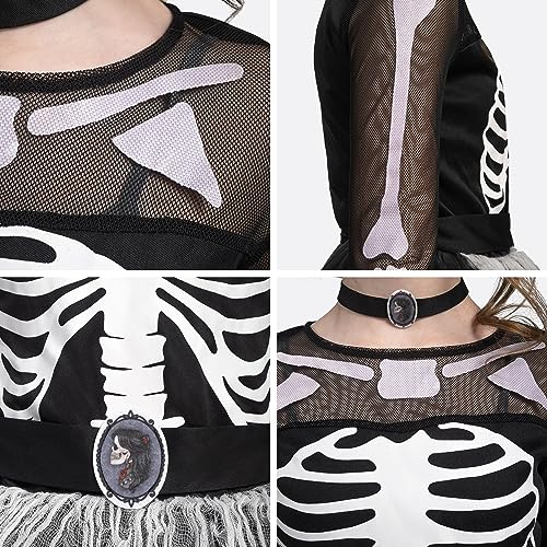 Spooktacular Creations Disfraz de esqueleto de chicas, vestido de esqueleto fantasmal para niñas Halloween Dress Up, Role Play, Cosplay Party-S