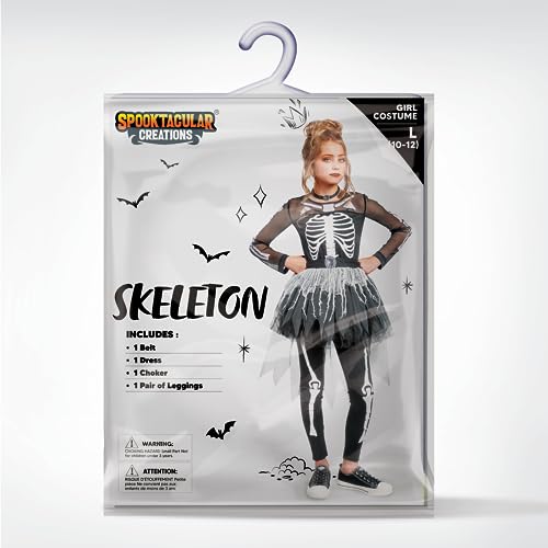 Spooktacular Creations Disfraz de esqueleto de chicas, vestido de esqueleto fantasmal para niñas Halloween Dress Up, Role Play, Cosplay Party-S