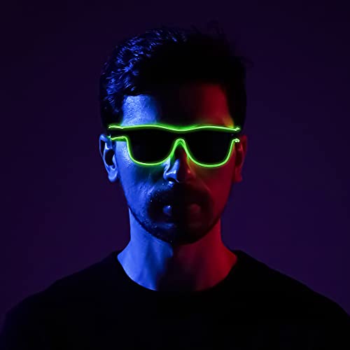 Spooktacular Creations - Gafas de sol LED de neón con luz verde con 3 modos, gafas de sol parpadeantes que brillan en la oscuridad, disfraces para niños y adultos, Halloween