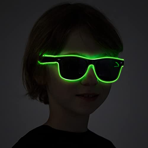 Spooktacular Creations - Gafas de sol LED de neón con luz verde con 3 modos, gafas de sol parpadeantes que brillan en la oscuridad, disfraces para niños y adultos, Halloween